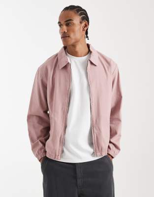 Asos Design Cotton Harrington Jacket In Pink