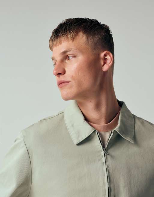 ASOS DESIGN cotton harrington jacket in sage green, 3 of 7