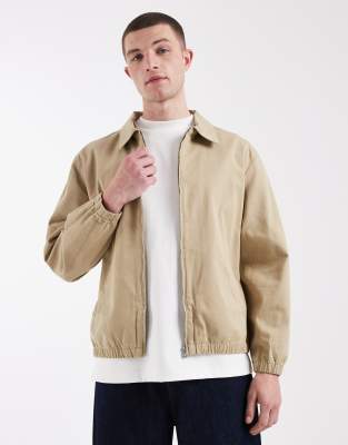 Asos Design Cotton Harrington Jacket In Neutral