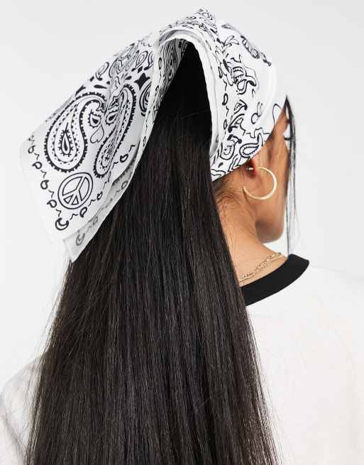 ASOS DESIGN cotton headscarf in yin yang print in white ASOS