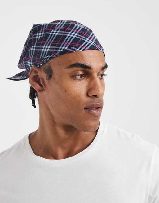 ASOS DESIGN cotton heritage plaid bandana in blue , 2 of 3
