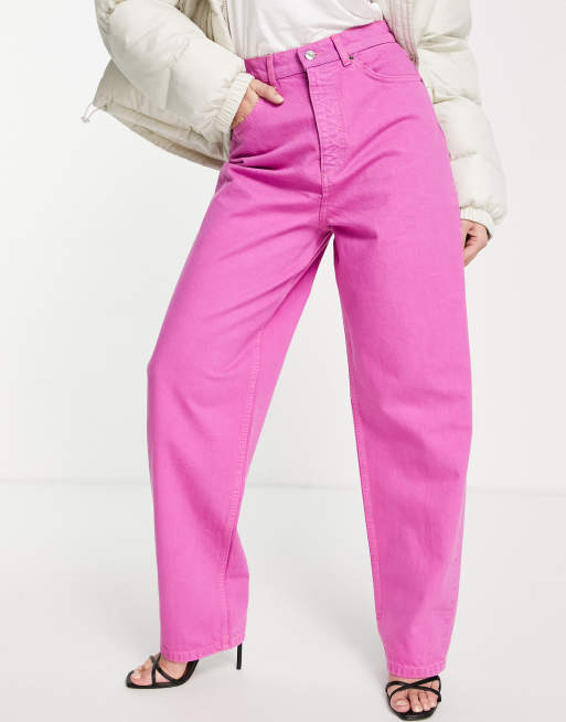 ASOS DESIGN cotton high rise 'super slouchy' mom jeans in magenta - BPINK