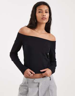 ASOS DESIGN cotton jersey bardot top in black