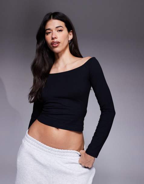 ASOS DESIGN cotton jersey bardot top in black - view 1