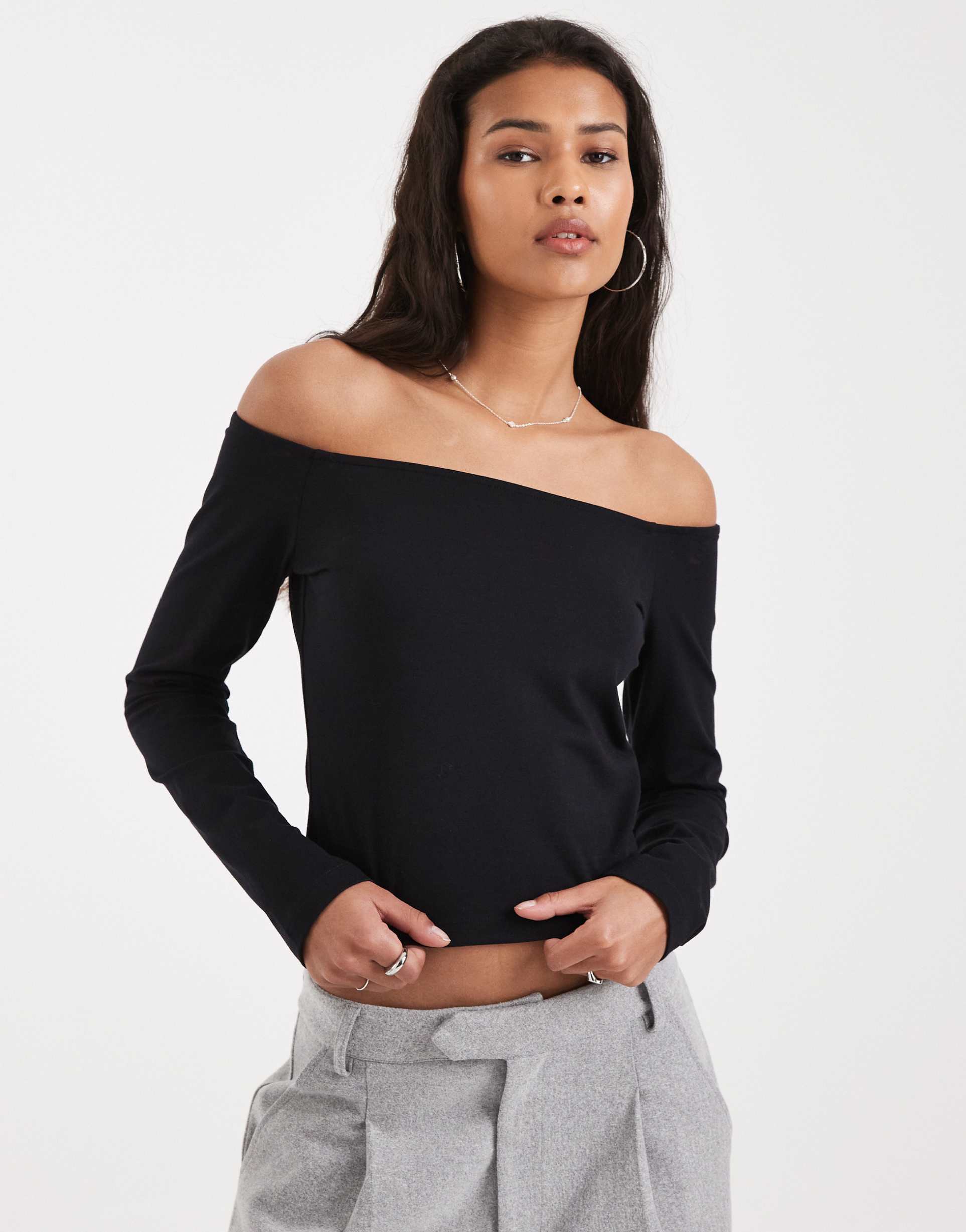 asos design cotton jersey off the shoulder top in black