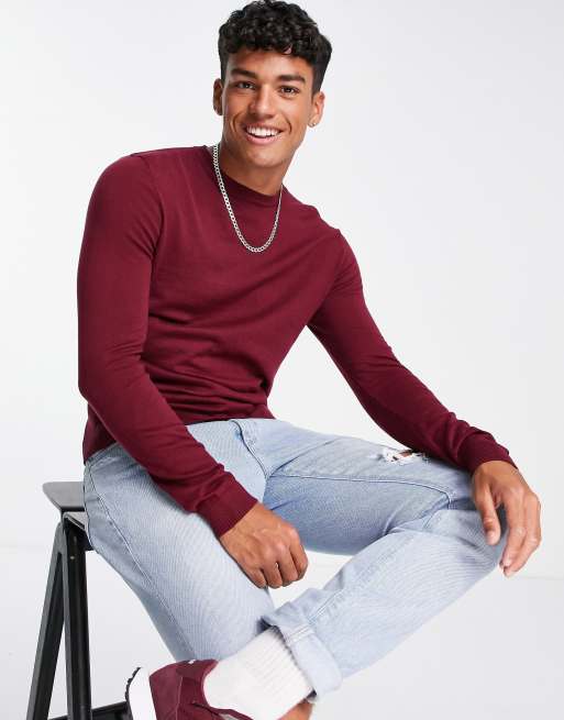 ASOS DESIGN cotton jumper in burgundy