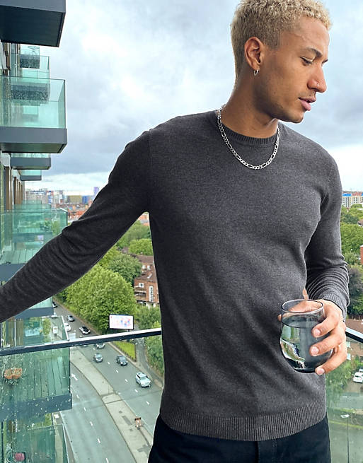 ASOS DESIGN cotton jumper in charcoal