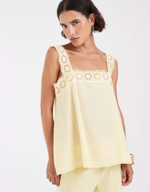 ASOS DESIGN cotton pull on lace trim shorts set in buttermilk, 2 of 3