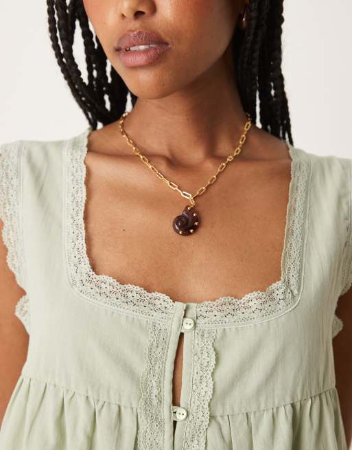 ASOS DESIGN cotton lace trim babydoll top in sage green