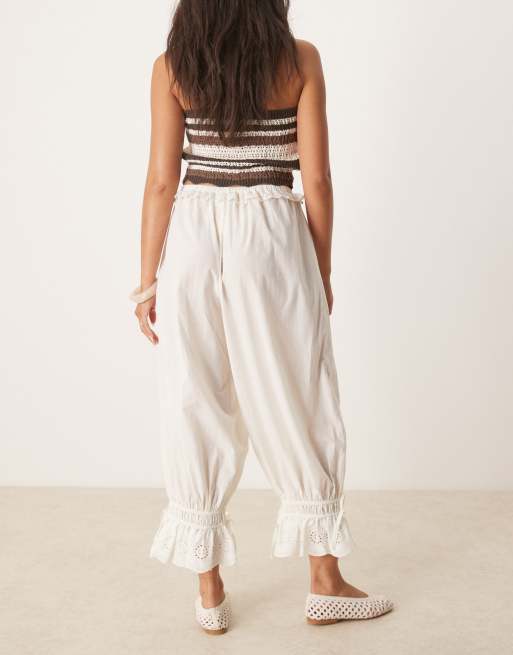 ASOS DESIGN cotton lace trim bloomer pants in ivory, 5 of 5