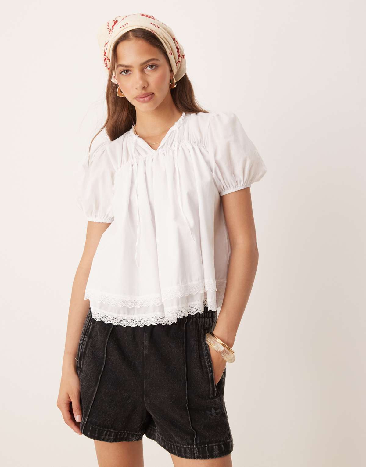 ASOS DESIGN cotton lace trim blouse in cream