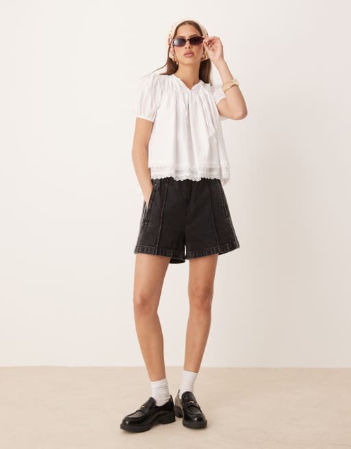 ASOS DESIGN cotton lace trim blouse in cream