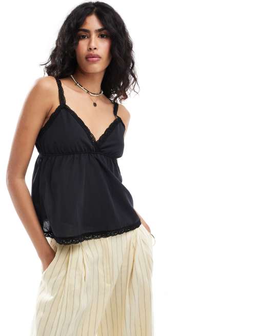 ASOS DESIGN cotton lace trim cami top in black | ASOS