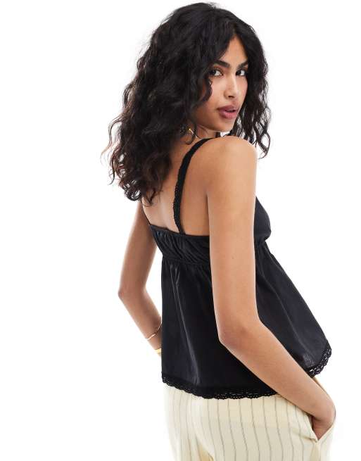 ASOS DESIGN cotton lace trim cami top in black | ASOS