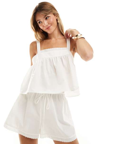 ASOS DESIGN cotton lace trim cami top in white - view 1
