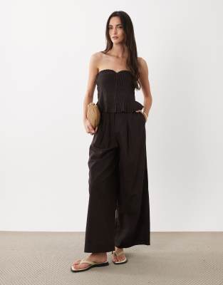 Asos Design Cotton Linen Bandeau Jumpsuit With Narrow Pintuck Bodice In Black