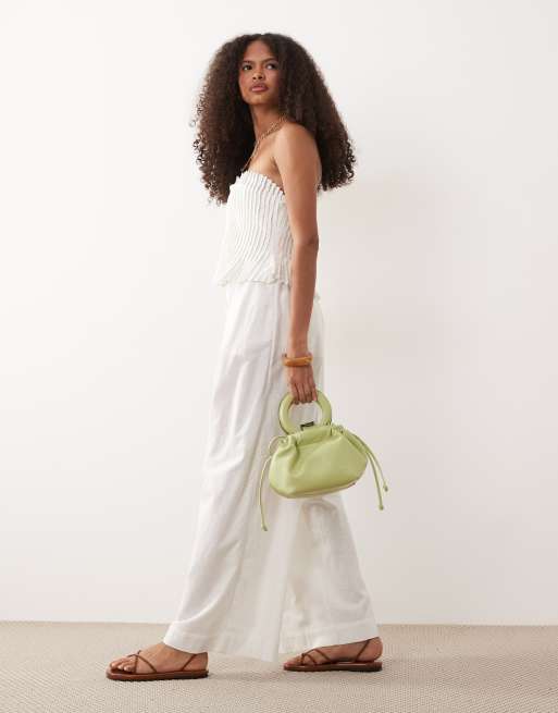 ASOS DESIGN cotton linen bandeau jumpsuit with narrow pintuck bodice in white, 2 of 4