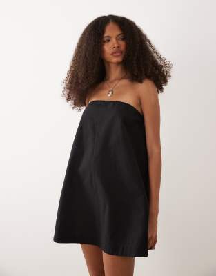 ASOS DESIGN cotton linen bandeau mini sundress in black
