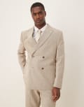 [ASOS DESIGN] ASOS DESIGN cotton linen blend double breasted regular suit jacket in beige-Brown Chest 42 Regular BEIGE