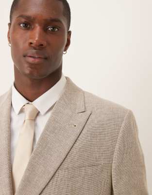 ASOS DESIGN cotton linen blend double breasted regular suit jacket in beige