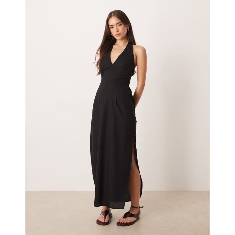 sculpted cotton midi dress ASOS DESIGN linen blend halter neck sundress with bust in black Maxi dress My Actual Bust is:20