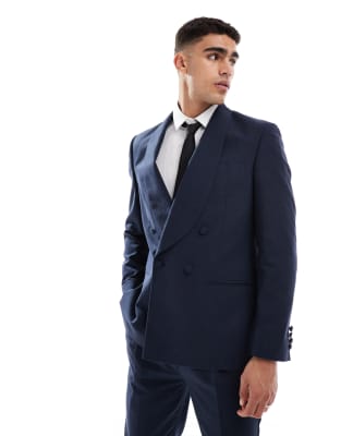 Asos Design Cotton Linen Blend Regular Suit Jacket In Blue