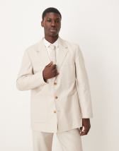 Jack & Jones Premium linen mix slim fit suit blazer in beige 