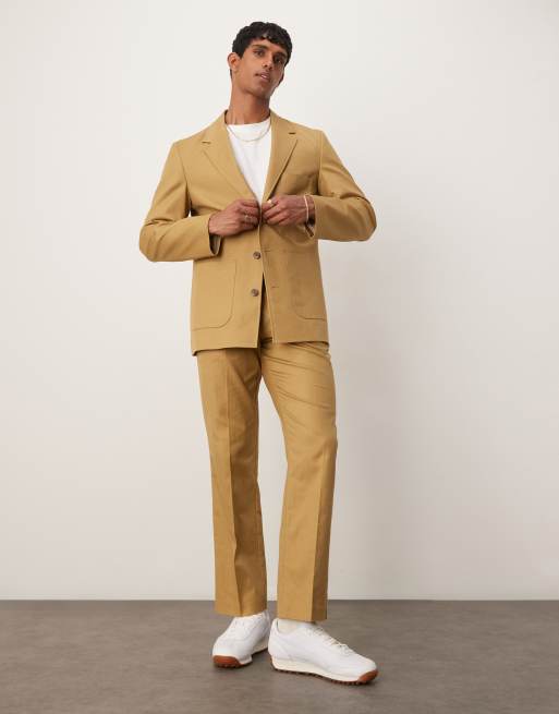 ASOS DESIGN cotton linen blend regular suit set in camel twill