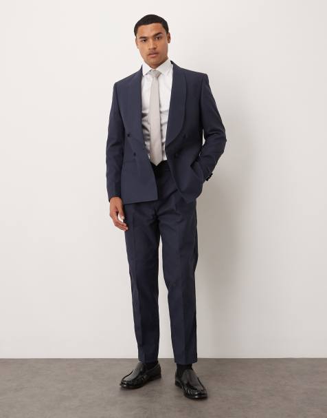 ASOS DESIGN cotton linen blend regular suit set in navy - view 1