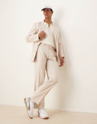 cotton linen blend straight leg suit pants in stone twill-Neutral