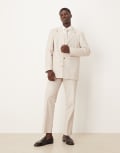 [ASOS DESIGN] ASOS DESIGN cotton linen-blend straight leg suit pants in stone twill-Neutral W32 L30 STONE