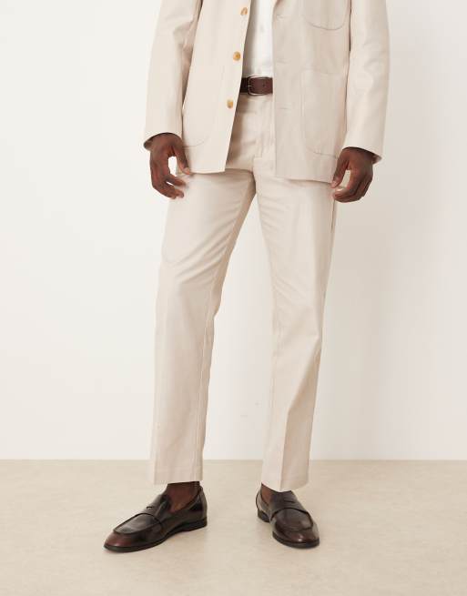 ASOS DESIGN cotton linen-blend straight leg suit pants in stone twill, 2 of 5