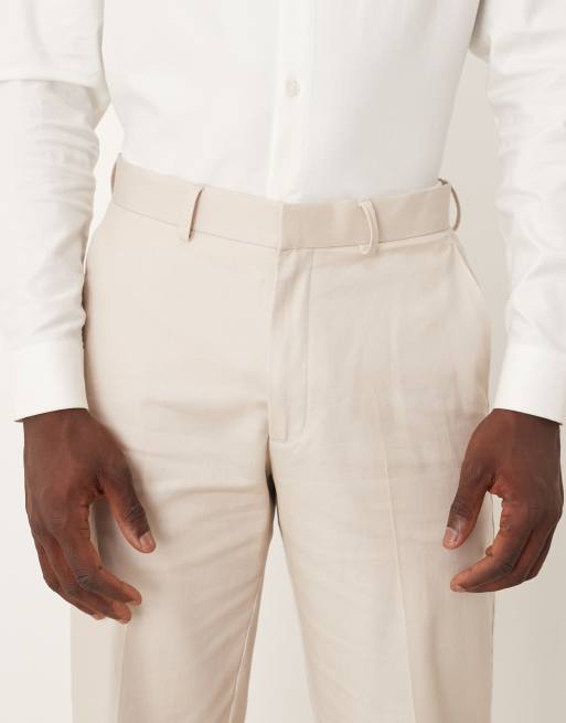 ASOS DESIGN cotton linen blend straight leg suit trousers in stone twill, 5 of 5