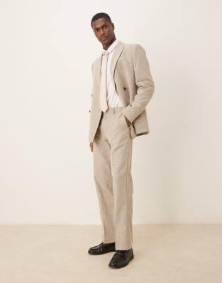 ASOS DESIGN cotton linen blend suit trousers in beige-Brown