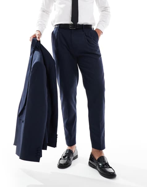 ASOS DESIGN cotton linen blend tapered suit pants in navy - view 1