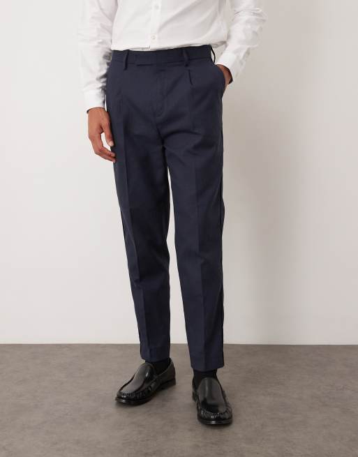 ASOS DESIGN cotton linen blend tapered suit pants in navy, 2 of 5