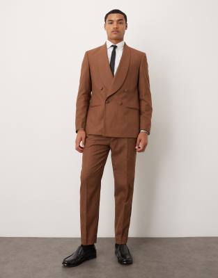 ASOS DESIGN ASOS DESIGN cotton linen blend tapered suit trousers in brown