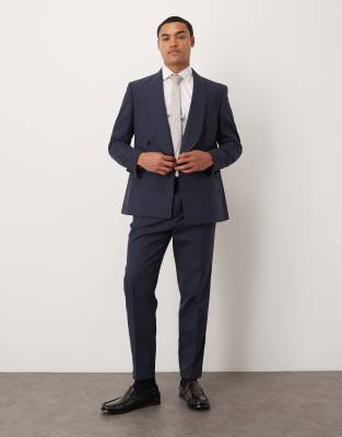 ASOS DESIGN cotton linen blend tapered suit trousers in navy
