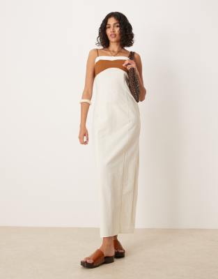 ASOS DESIGN cotton linen cami maxi dress in neutral color block