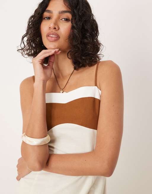 ASOS DESIGN cotton linen cami maxi dress in neutral color block | ASOS