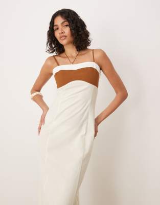 ASOS Design cotton linen cami maxi dress in neutral color block