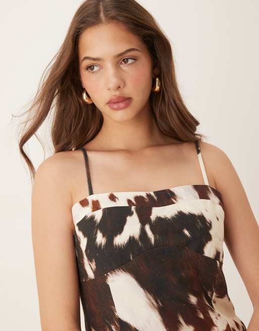 ASOS DESIGN cotton linen colour block cami mini dress in cow print, 2 of 4