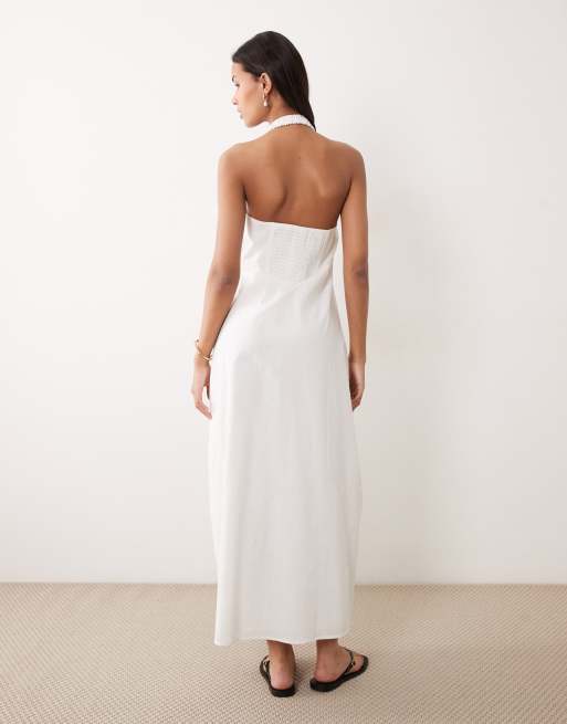 ASOS DESIGN cotton linen halter neck wrap maxi sundress in cream , 4 of 4