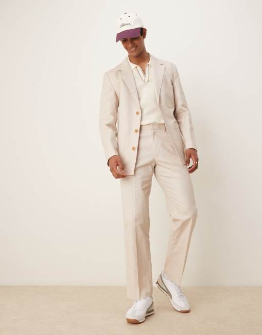 ASOS DESIGN cotton linen regular blend suit in stone twill