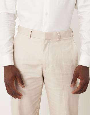 asos ASOS DESIGN cotton linen regular blend suit in stone twill