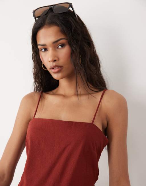 ASOS DESIGN cotton linen sarong wrap mini sundress in rust, 2 of 4