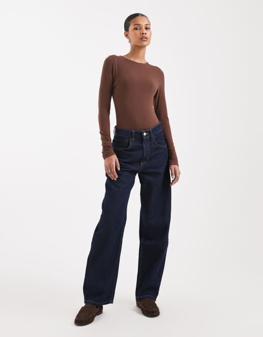 ASOS DESIGN cotton long sleeve bodysuit in brown, 2 of 4