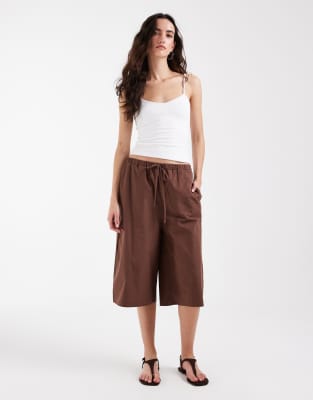 Asos Design Cotton Longline Bermuda Short In Brown