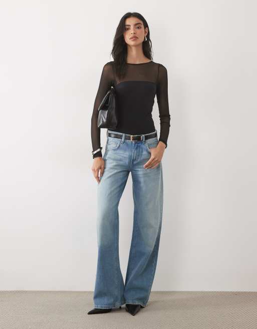ASOS DESIGN cotton mesh mix bodysuit with cutout detail in black, 2 of 4