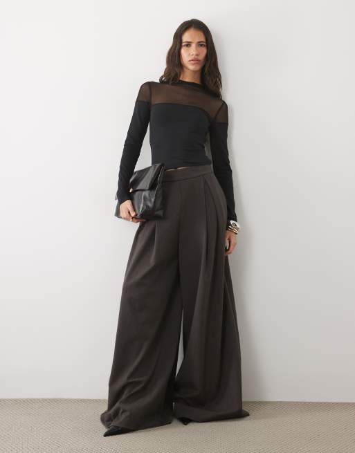 ASOS DESIGN cotton mesh  mix long sleeve top with bardot detail in black, 2 of 4